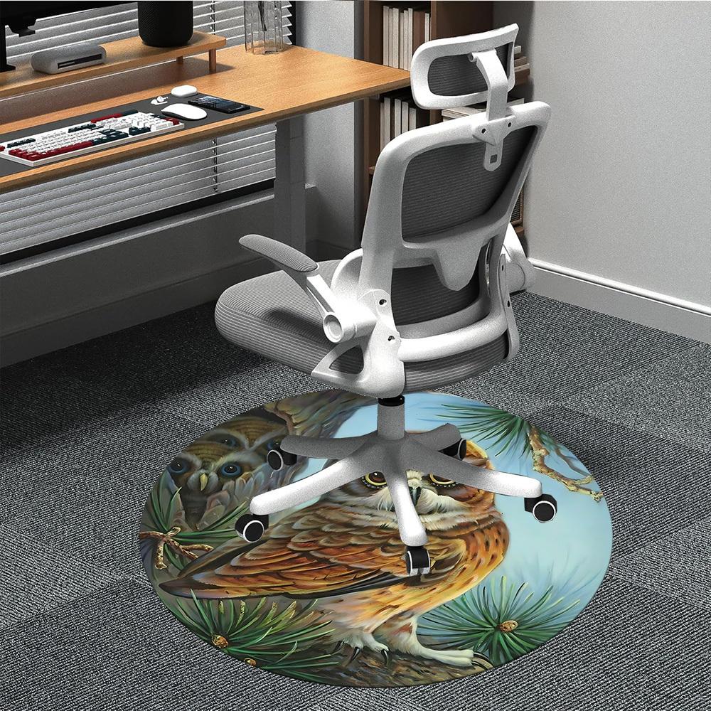1pc Owl PineconeChair Carpet for Office, Indoor Non-Slip Washable Polyester Fiber Carpet, Mat For Office, Machine Washable