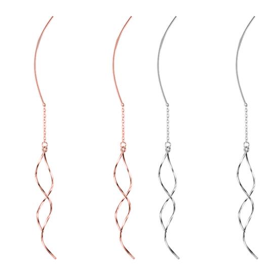 Yousheng 1 Pair Dangle Earrings Curved Long Threader Tassel Bright Luster All-match Decorative Geometric Ladies Twisted Linear Drop Earrings Jewelry