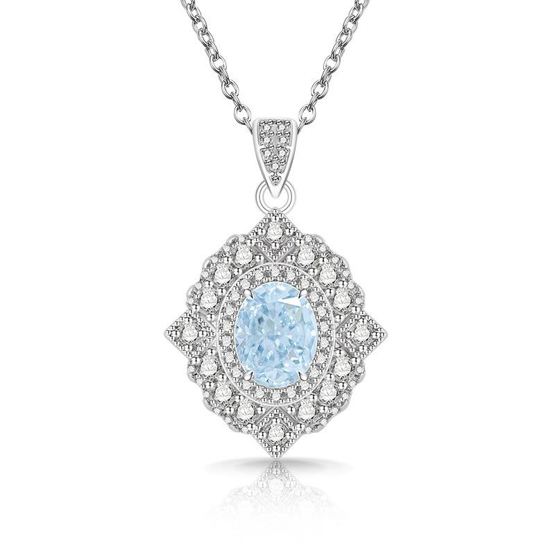 2026 Colored Treasure Ice Flower Cut Pigeon Egg Necklace Fashionable Luxury Inlaid High Carbon Diamond Electroplated Real Gold Pendant
