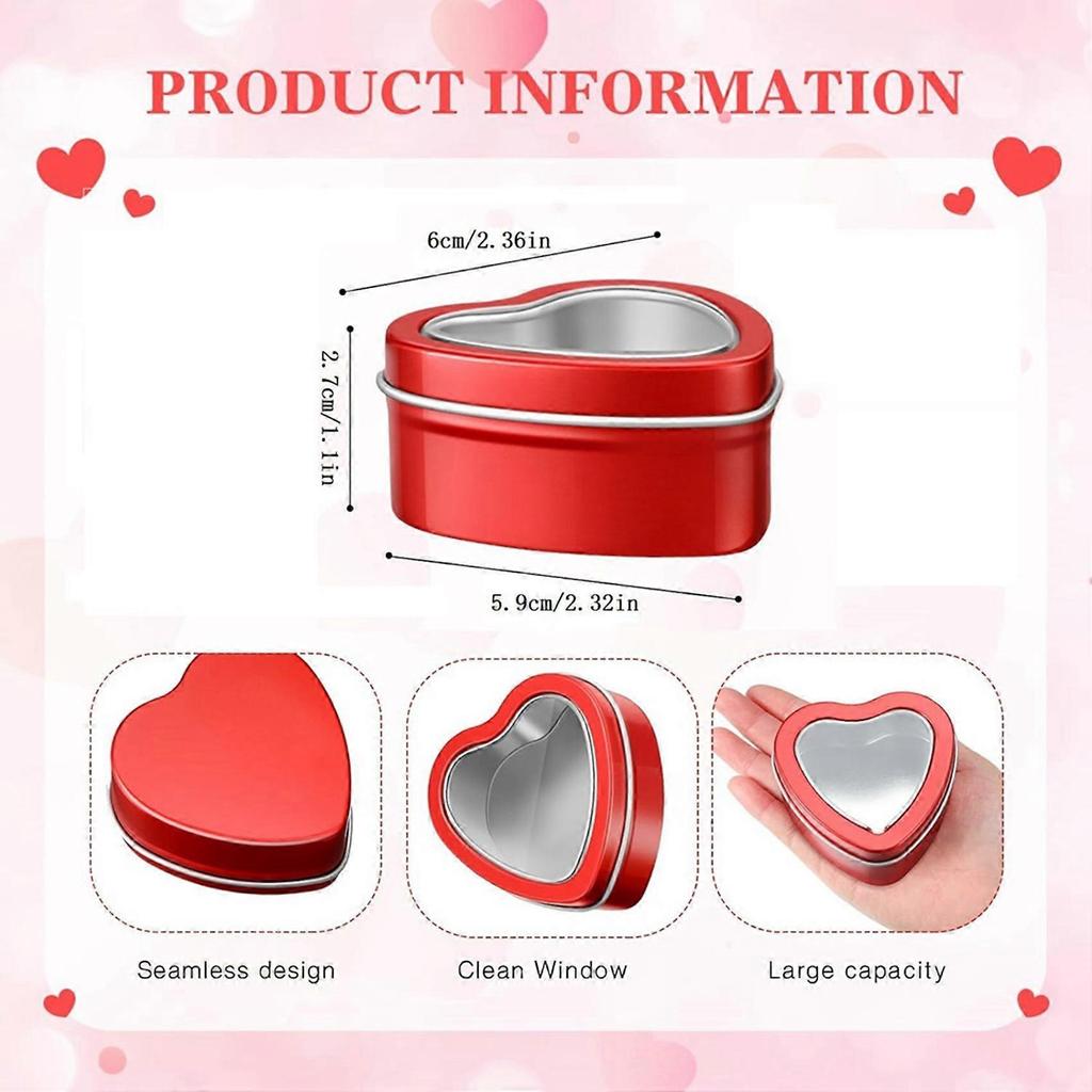 48Pcs 4Oz Heart Shaped Metal Tins, Empty Tea Light Mold Heart Shaped Box with Clear Window Lids Tin Candle Containers