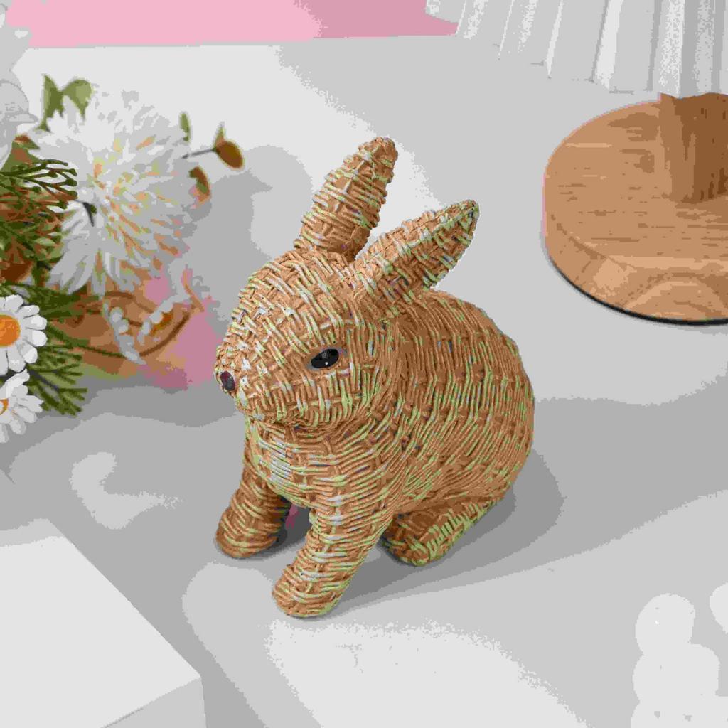 Cute Easter Rattan Bunny Decoration For Home And Desktop Display
