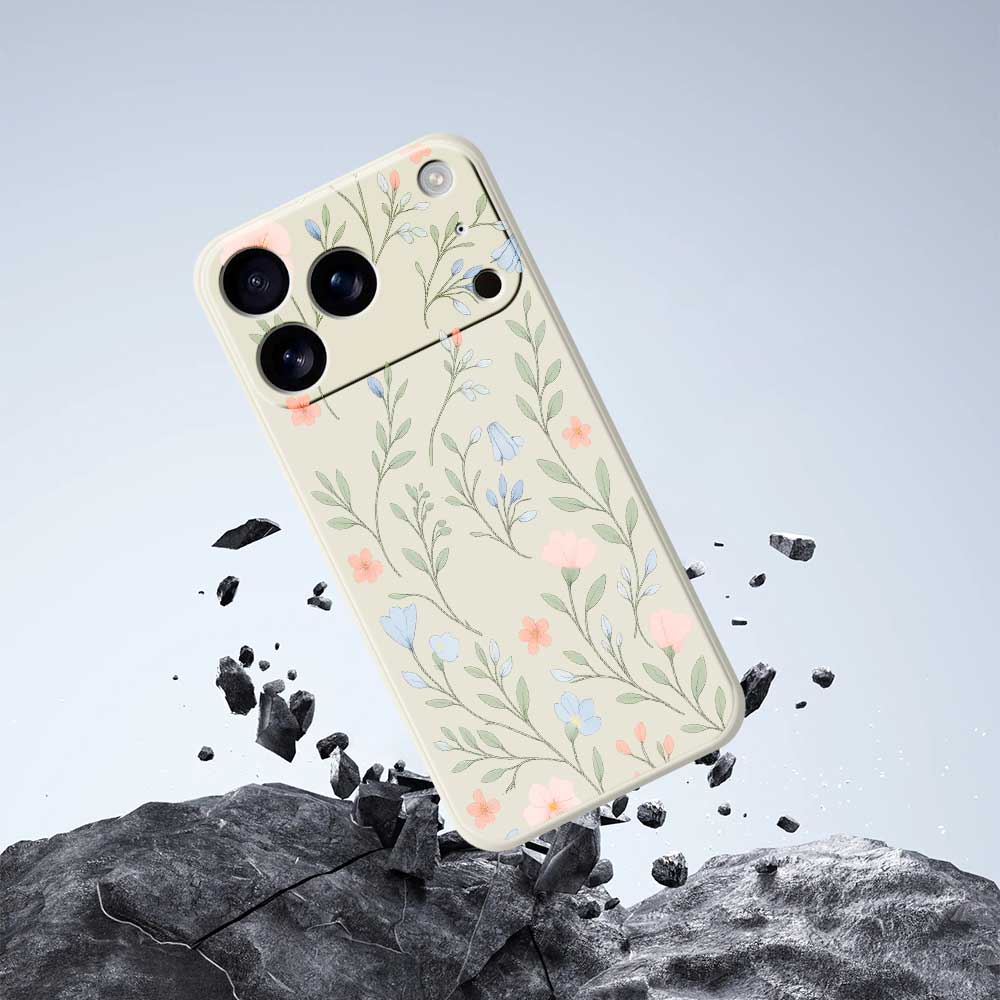 For iPhone 17 Pro Max Case Pink Blue Flowers Pattern Printing Straight Edge TPU Phone Back Cover