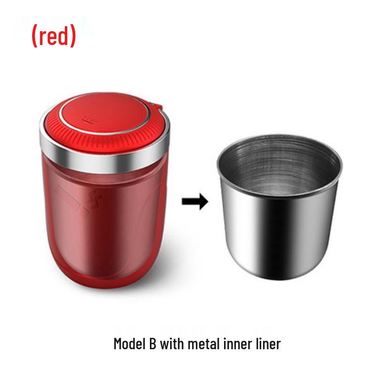 Car Ashtray with Metal Liner, One-Button Open, Soft Light, Ideal for Car Use