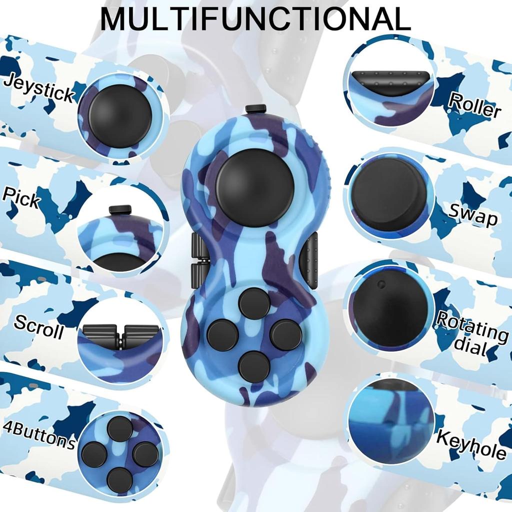 Fidget Toy Game, Rubberized Classical Controller Fidget Concentration Toy with 8-Fidget Functions and Lanyard for Relieving Stress and Anxiety