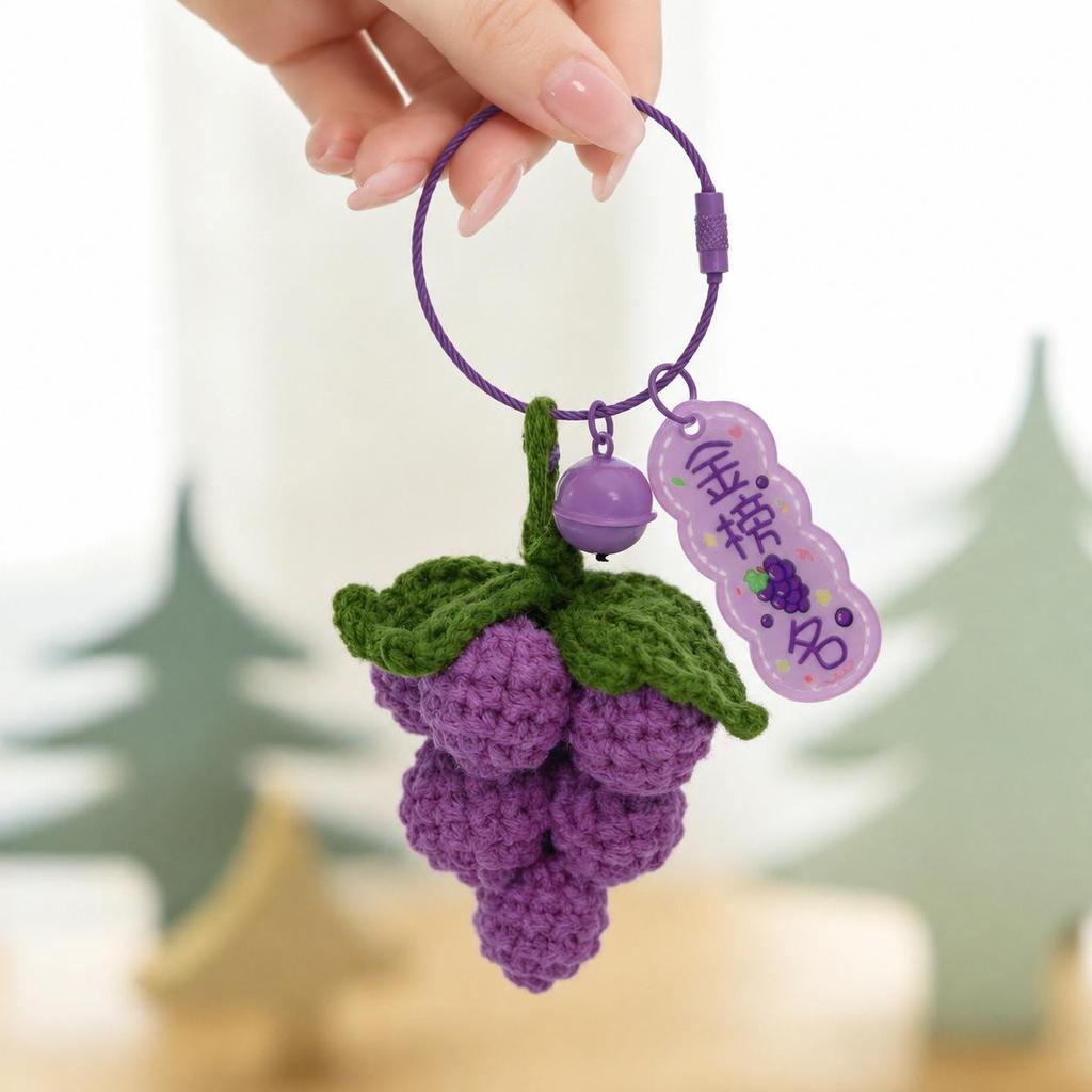 Hand-Knitted Apple & Persimmon Holiday Keychain Pendant
