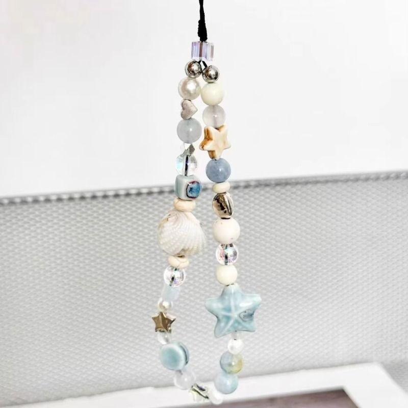 Blue Star Ocean Legend Mobile Phone Chain, Fresh And CCD Nail Rope, DIY Seashell Beaded Camera Charm