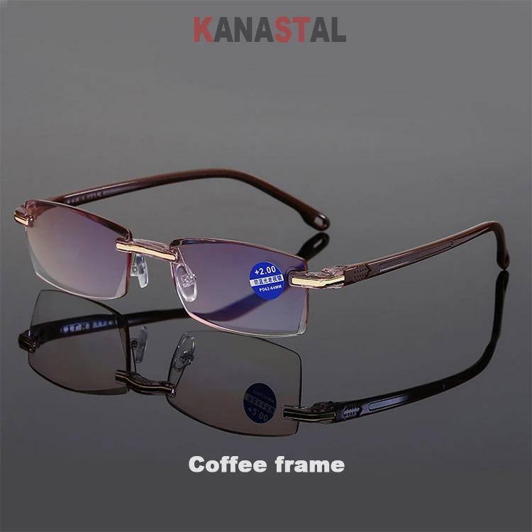 Men Blue Light Blocking Reading Glasses Women Dimond Cutting Rimless Eyeglasses Frame Anti Fatigue Hyperopia Presbyopic Eyewear