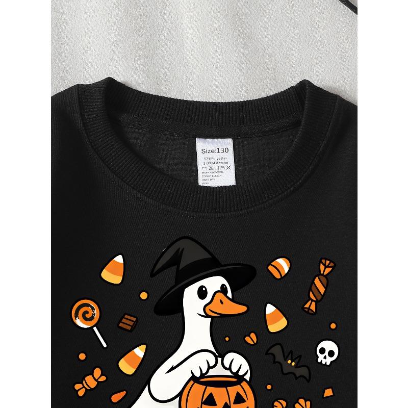 Girls' Halloween Long-Sleeve Sweatshirt, Round-Neck Fun Print Casual Top, Kids' Autumn Clothing, Suitable for Trick-Or-Treat Parties And Halloween