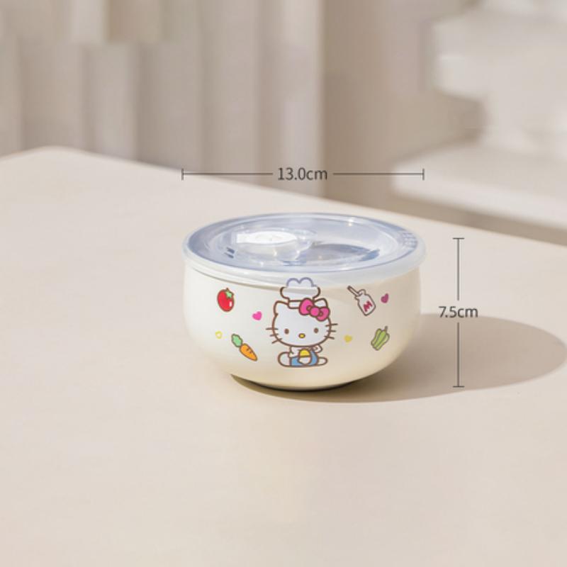 For Sanrio Kawaii Hello Kitty Kuromi Rice Bowl Soup Bowl Kids 316 Steel Bowl Double-layer Heat Insulation&Anti-scald Tableware