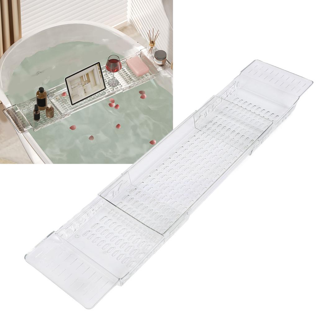 Bathtub Tray Multifunctional Drain Bath Shelf PET Retractable Bathtub Storage Rack for Bathroom