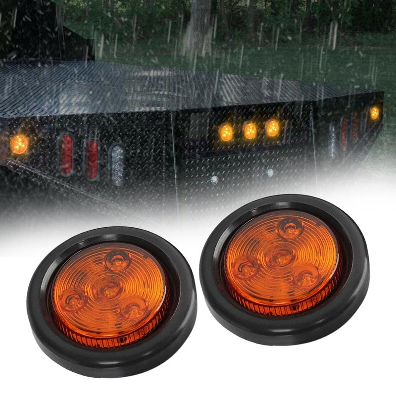 

Universal 2Pcs 2 4 LED Round Amber Light Truck Trailer Side Marker Lamp Clearance Grommet Kit Fit for All 12-24V Vehicle