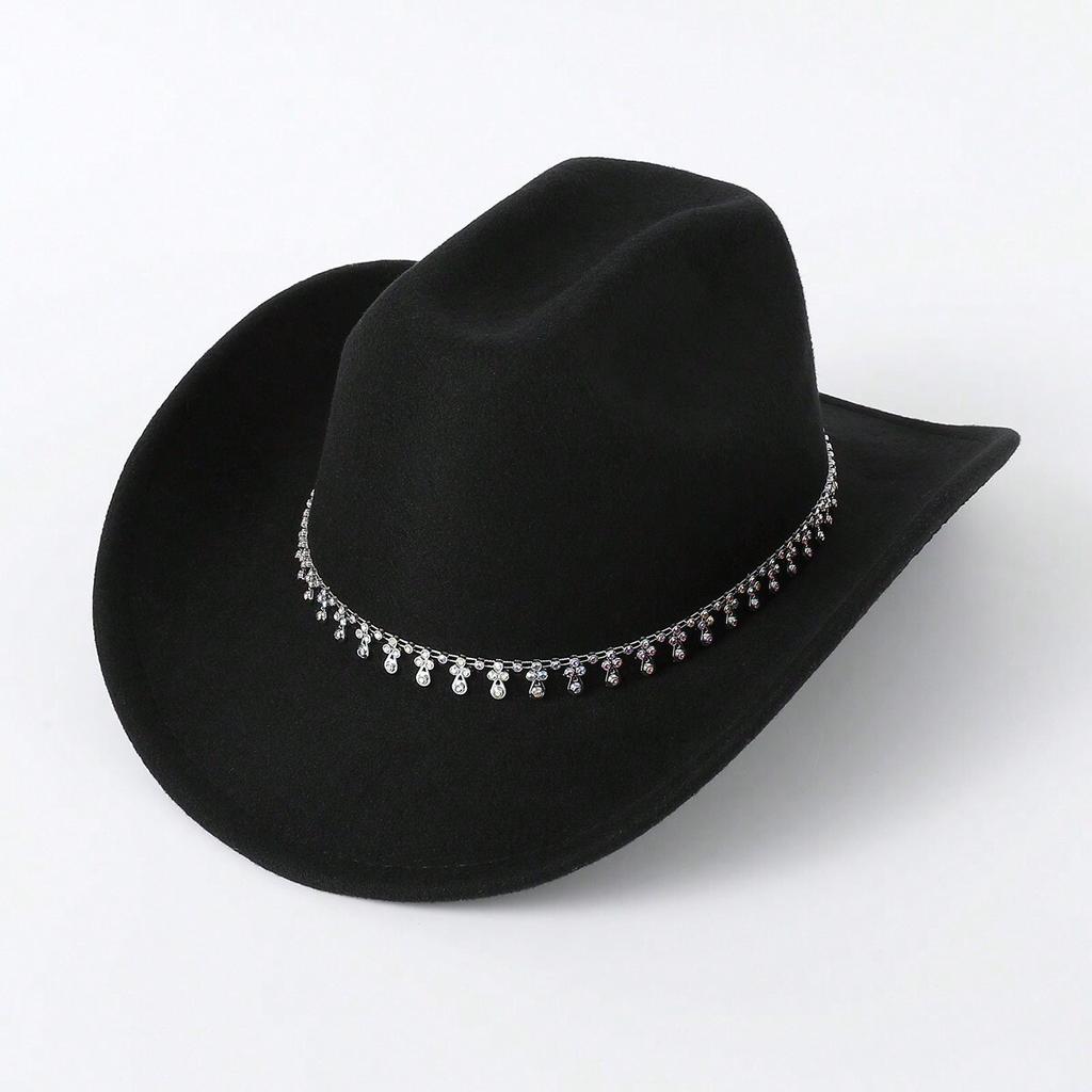 Men's and Women's Western Cowboy Hat Simple, Rhombus Sword Rhinestone Hat Ladies Decorative Hat, Felt Top Hat