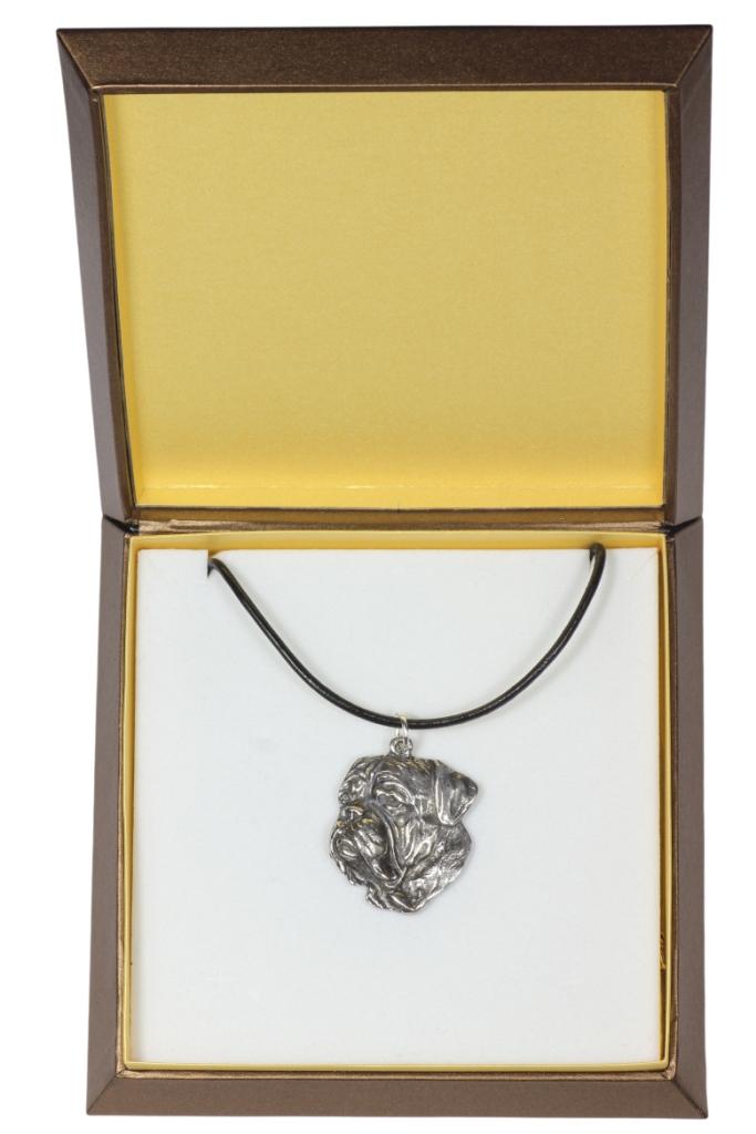 

Dogue de Bordeaux, French Mastiff, Bordeauxdog II - Dog necklace in gift box, silver-plated locket for dog fan, striking pendant by Art-Dog brand срібний