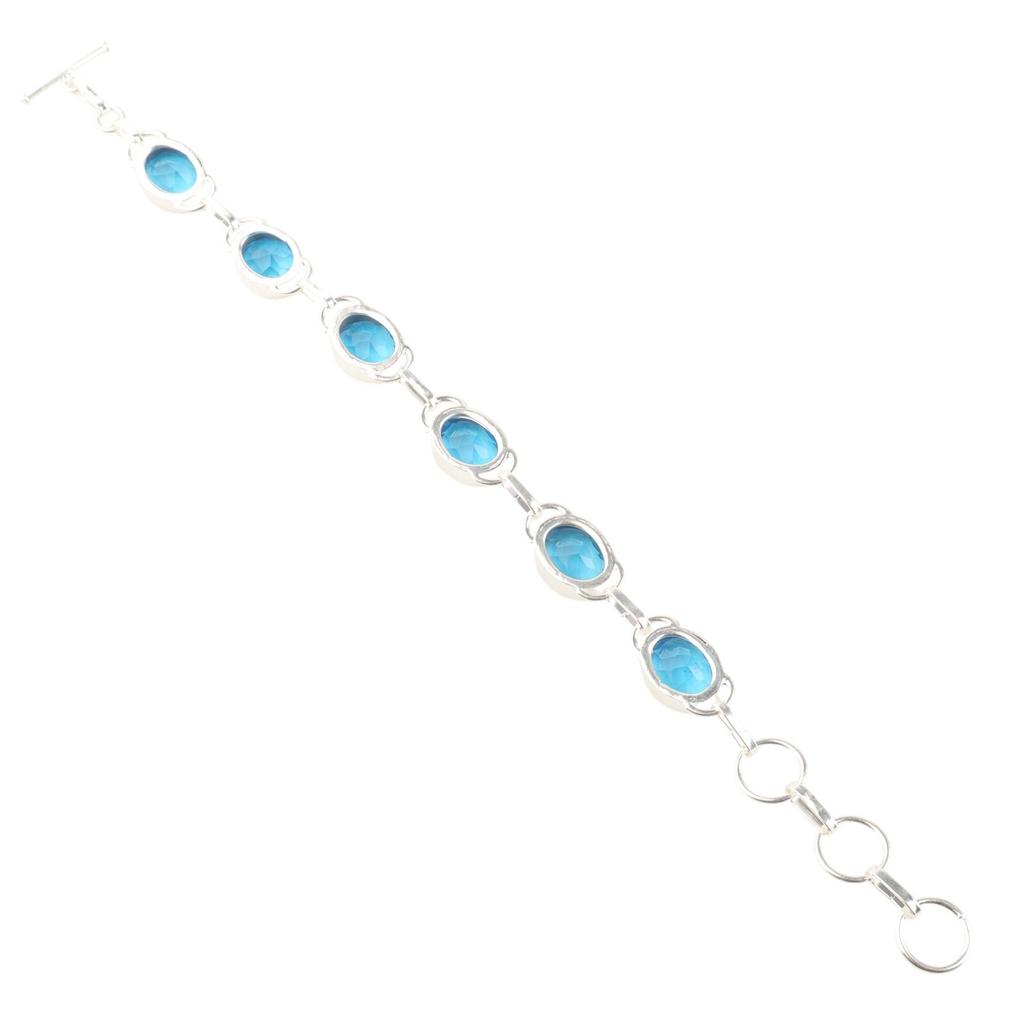 Swiss Blue Topaz Gemstone 925 Sterling Silver Gift Jewelry Handmade Bracelet 8" RB-10-3