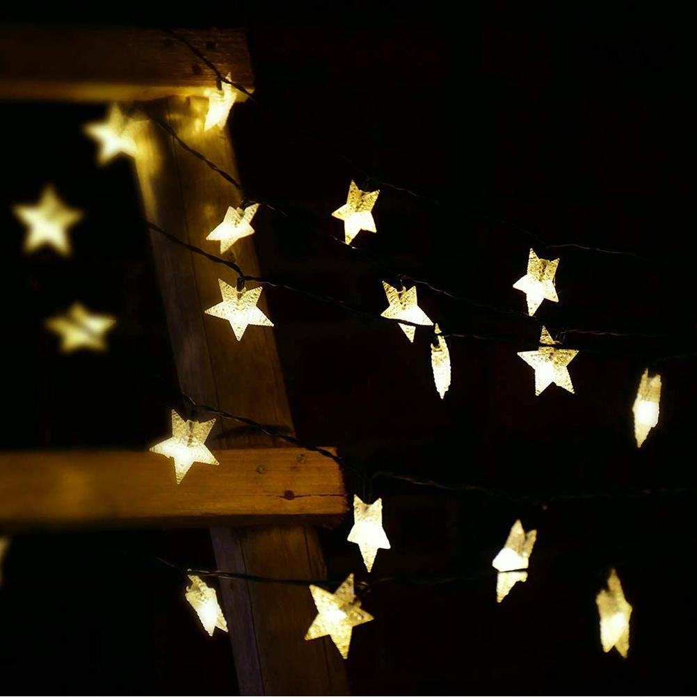 Solar Star String Lights Outdoor Waterproof Plug Free Christmas LED Garden Decorative Lights