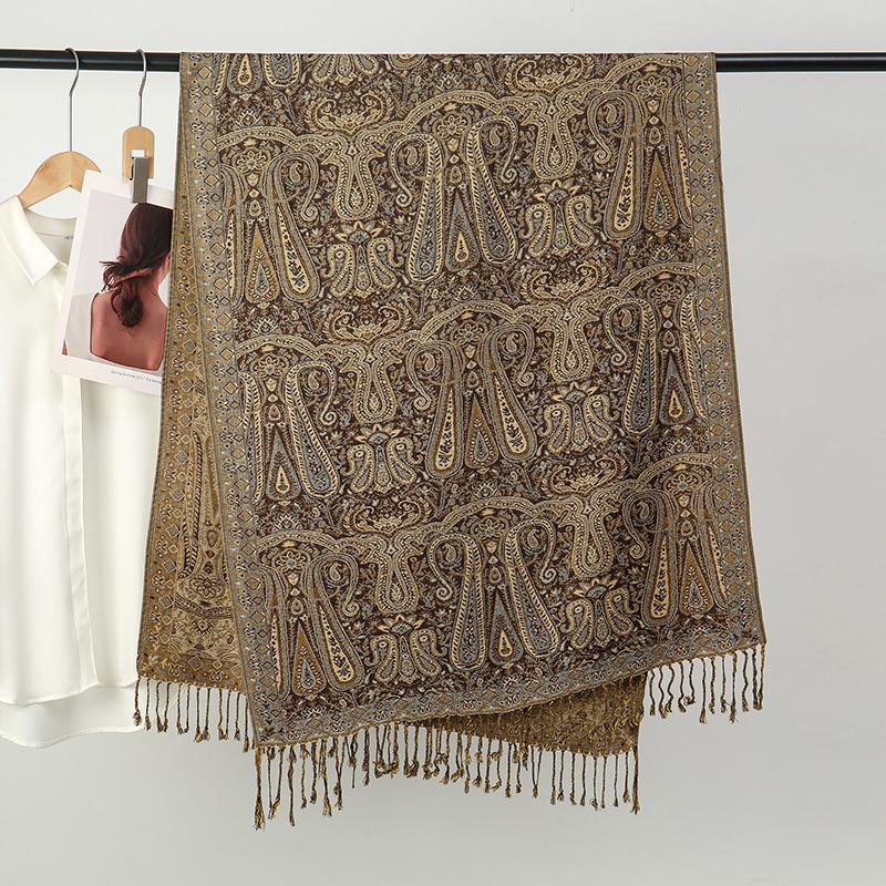 Autumn Winter Print Parttan Scarf for Women Pashmina Shawls and Wrap Cashmere Blanket Warm Thick Stoles Lady Outdoor Bufanda