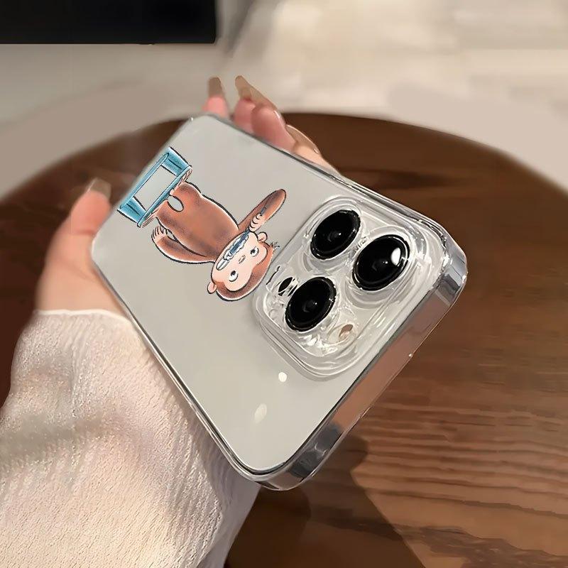 Monkey Brushing Pattern Phone Case Suitable for iPhone 17 16 15 14 13 12 11 Pro/Max/Plus Transparent Anti Drop Back Cover