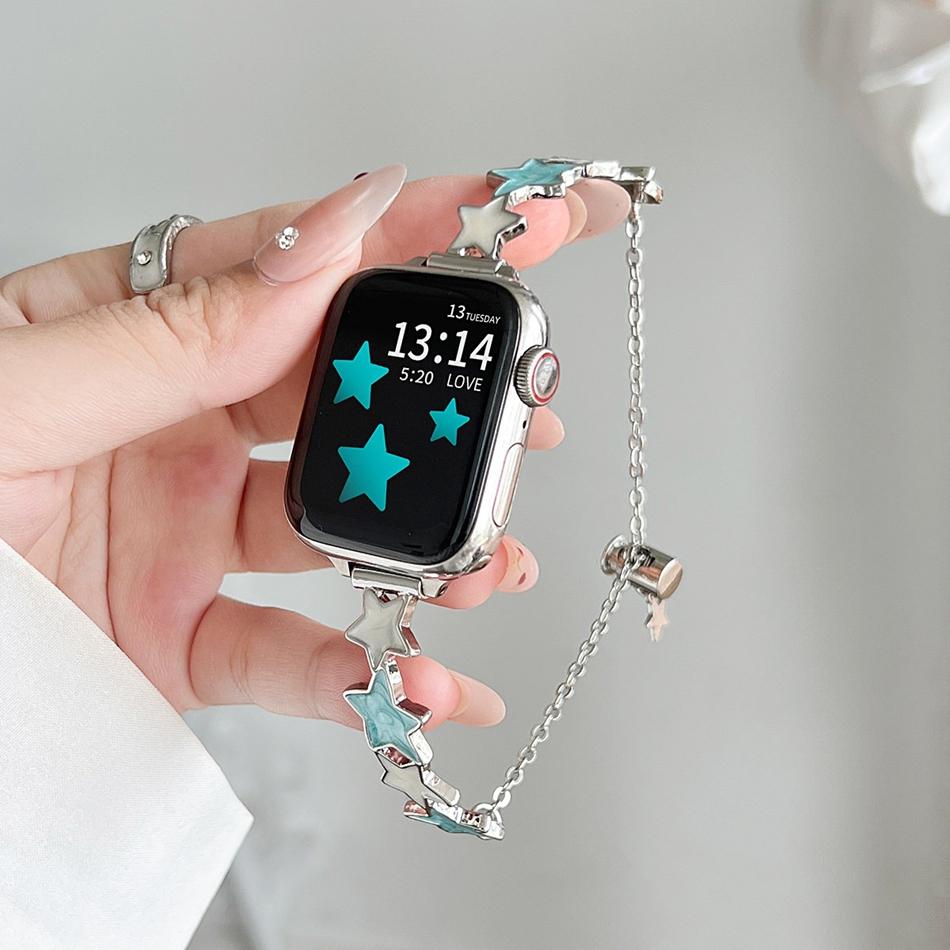 

Fashion Star Metal Strap For Apple Watch Band S11/10/9/8/7/SE/6/5/Ultra IWatch 49/46/45/44/42/41/40/38mm Spring Clasp Bracelet 38mm