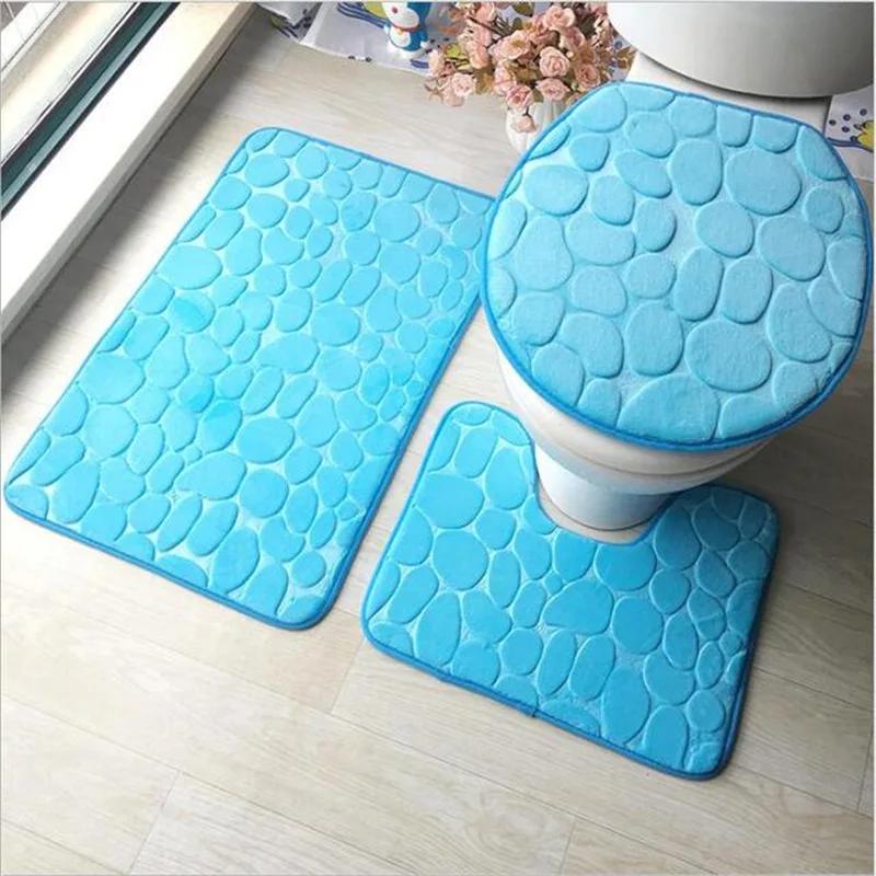 3-Piece Bathroom Rug, 2-Piece Anti-Slip Soft Bath Mat, Shower Mat Set, Toilet Cover, Floor Mat