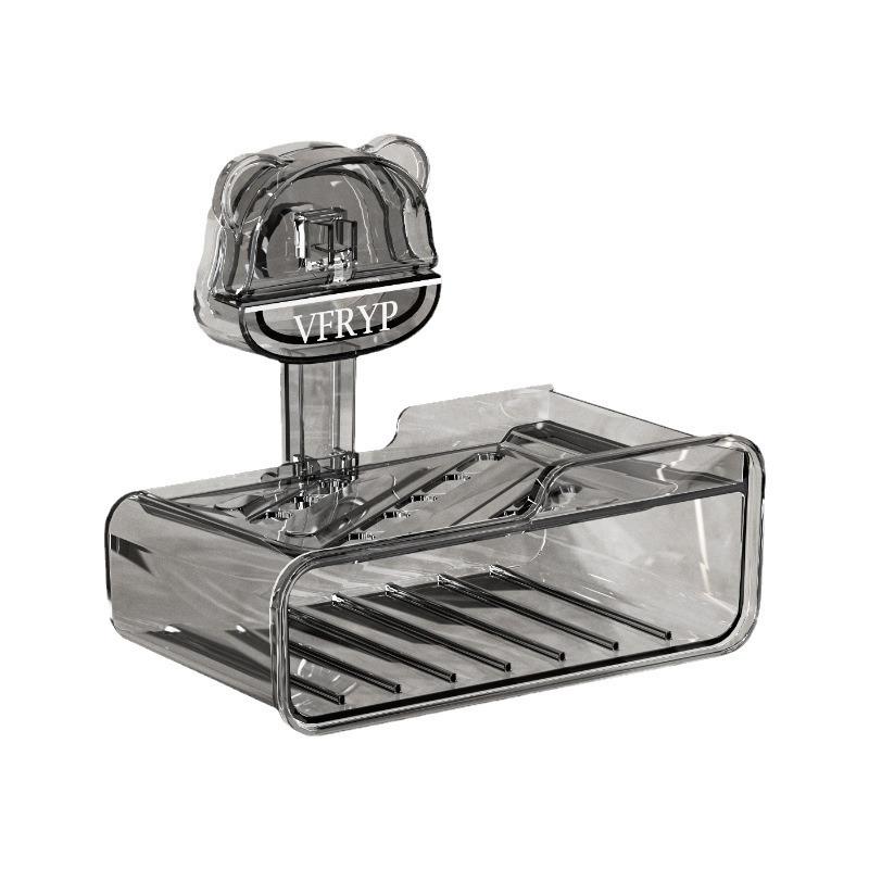 Little Bear Suction Soap Dish: Wall-Mounted, Double Layer, Punch-Free Draining Holder with Sponge