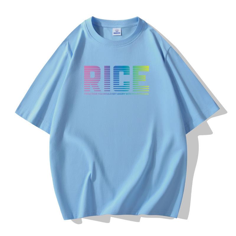 Rice Pattern Men's Short Sleeves Cotton T-shirt Large Size Loose Tee