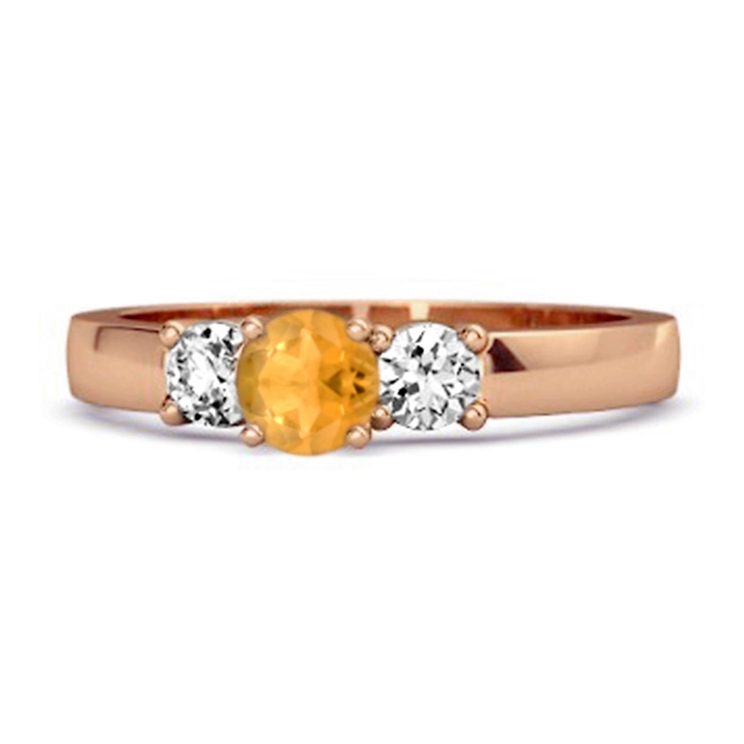 

Citrine Elegant Three Stone Ring - 925 Sterling Silver Rose Gold Vermeil 10