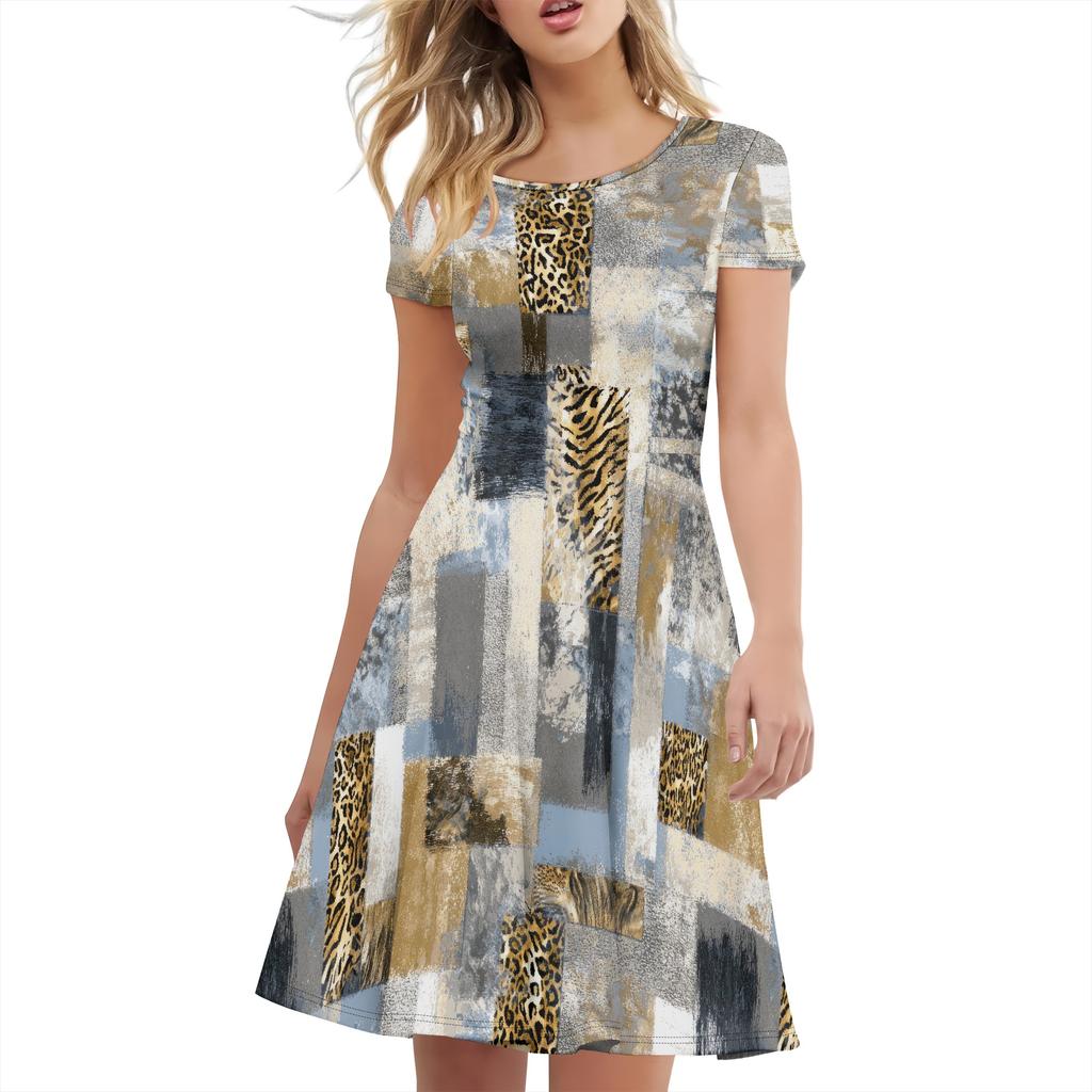 Summer Dress for Women 2025 Casual T-shirt Crewneck Petal Sleeve Swing Vacation Dress