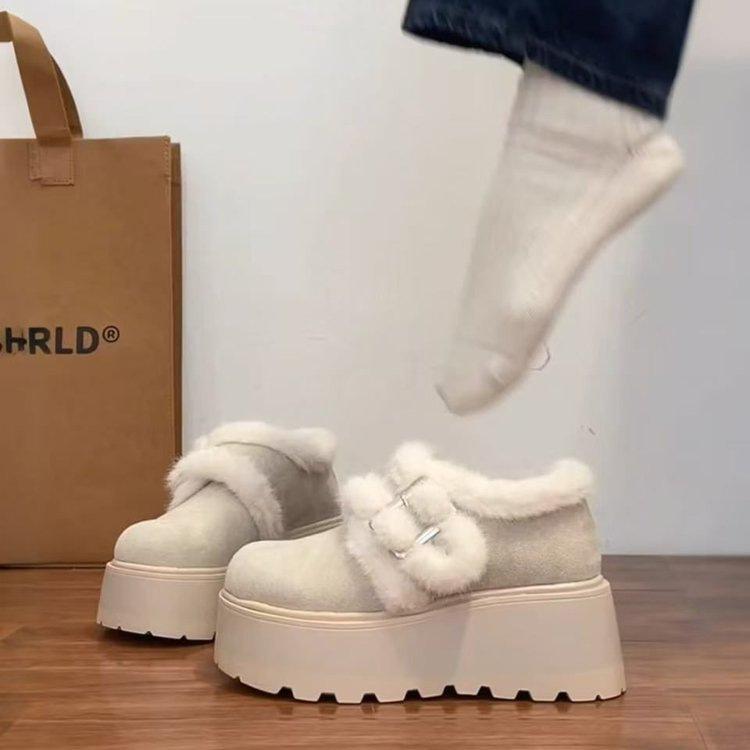 White muffin platform snow boots winter new small height increase velvet warm Birkenstock cotton shoes