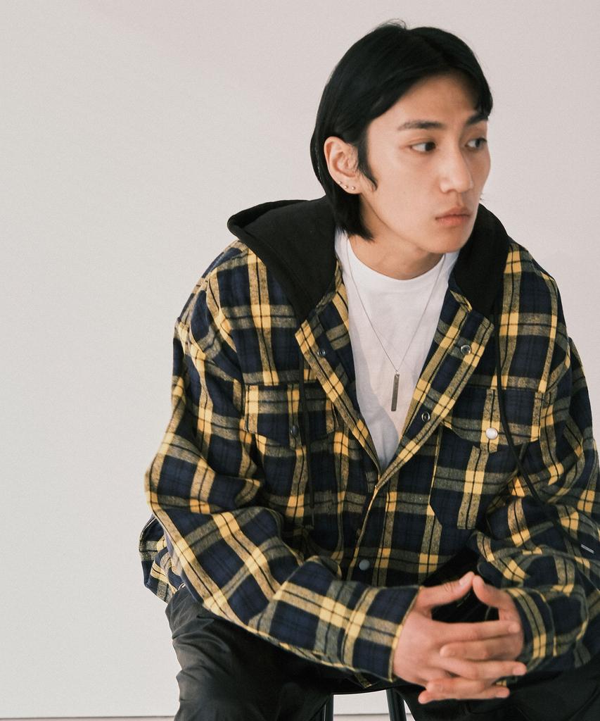 SLOW RECORD HOUSE Hooded Check Shirt_Yellow