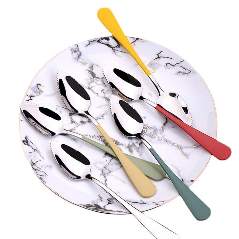 

8pcs Color Stainless Steel Dessert Spoons Metal Kitchen Ice Spoons Fruit Scraper Coffee Spoons Food Serving Tools Wholesale
