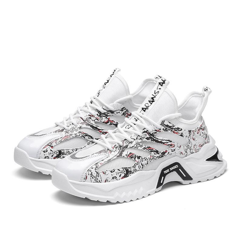 Spring new Hong Kong style ins dad shoes men's teenagers thick-soled heightening graffiti sports men's shoes