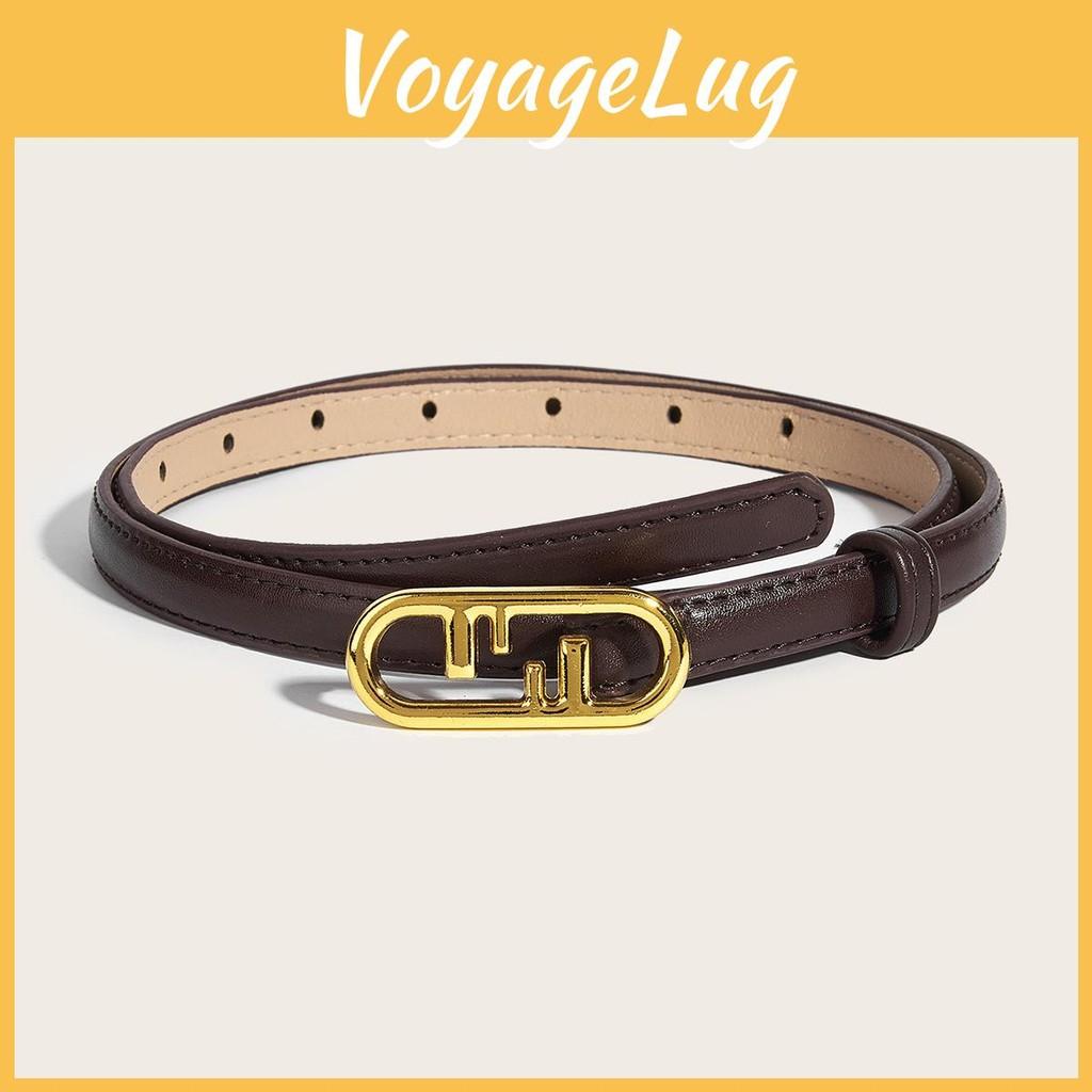 Gold Oval Simple Buckle Decoration Women Solid Color Slim Belt For Daily Use