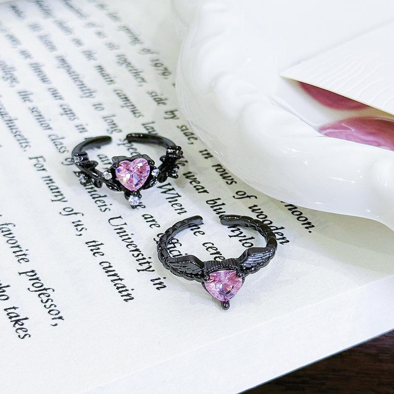 Dark Sweet Cool Pink Zircon Love Open Ring Punk Stacked Wear Personality Niche High Sense Girlfriend Ring Girl