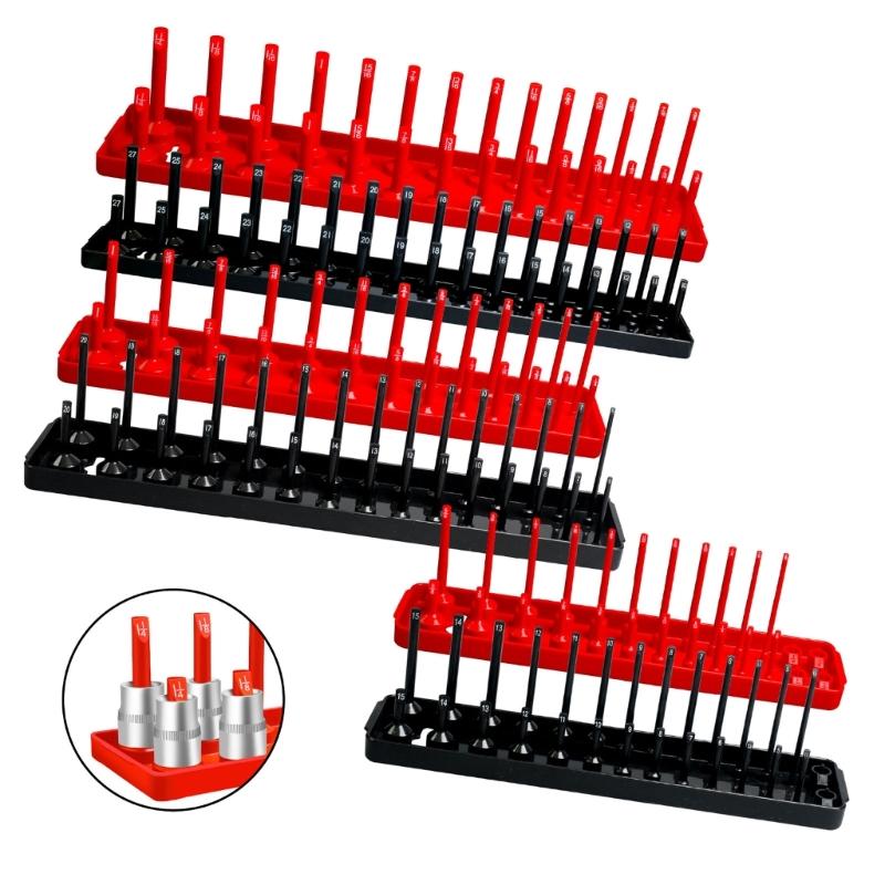 3 st Hylsbrickor för 1/2" 3/8" 1/4" Fäste Hylshållare Hem Ärm Förvaringsställ Verktygslåda Garagshylla Verktyg