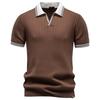 AIOPESON Men's Contrast Trim V-Neck Polo Cotton Knit Breathable Short Sleeve Old Money Golf Shirt Ribbed Top