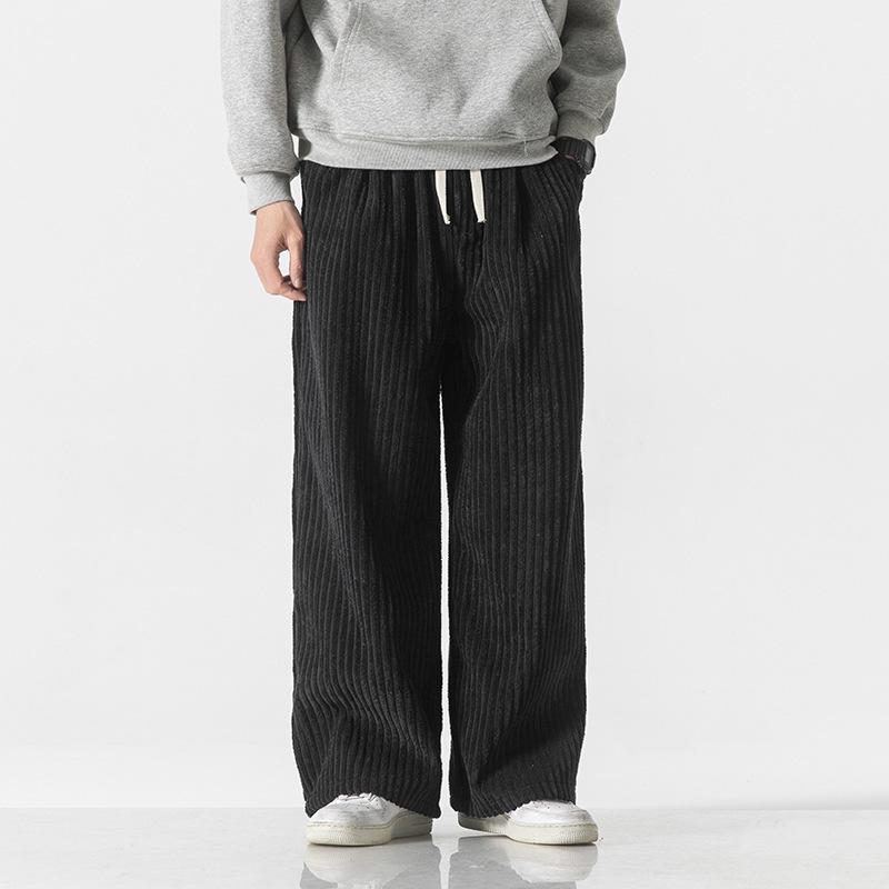 Mens Plus Size Corduroy Straight Wide Leg Retro Chinese Style Casual Long Pants