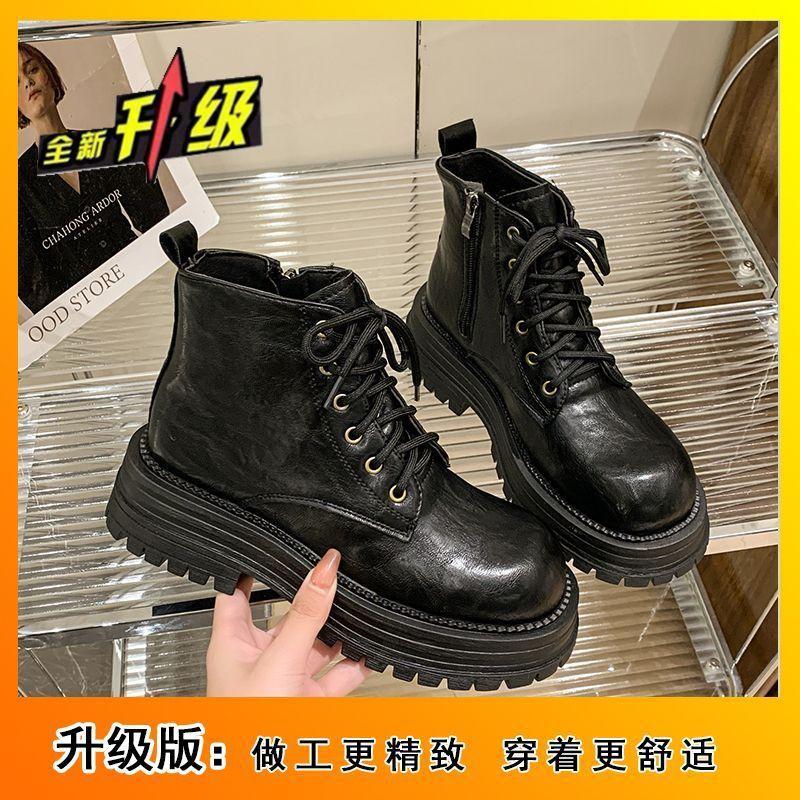 5Cm foreign style lace-up round head autumn cross strap-on flat-heeled Martin boots 35