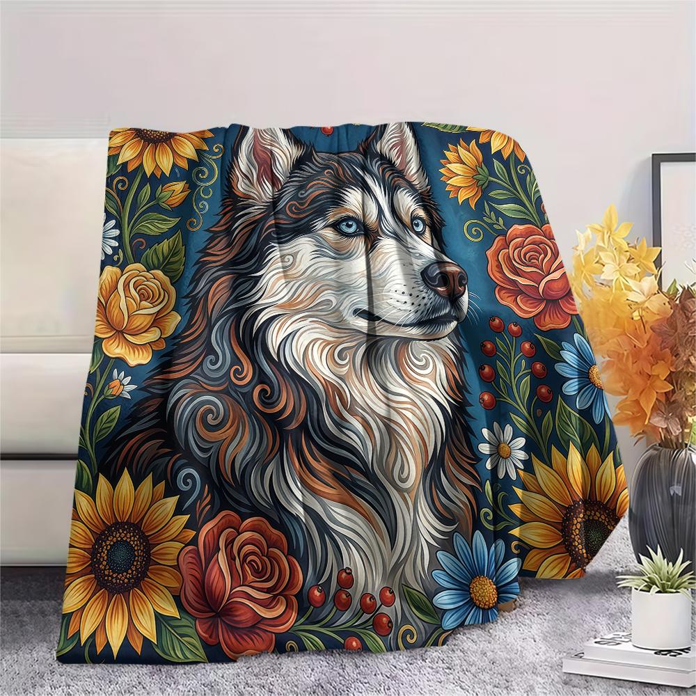 Sunflower Flowers and Puppies Print Flannel Blanket,High Quality Comfortable for All Seasons,Home Decor,Warmth and Comfort,Perfect for Christmas Gifts