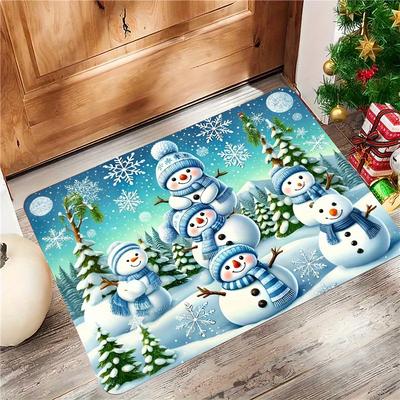 1pc Festive Snowman Welcome Doormat - Indoor/Outdoor Flannel Mat for Christmas, High-Quality, Machine Washable, Ideal for Kitche