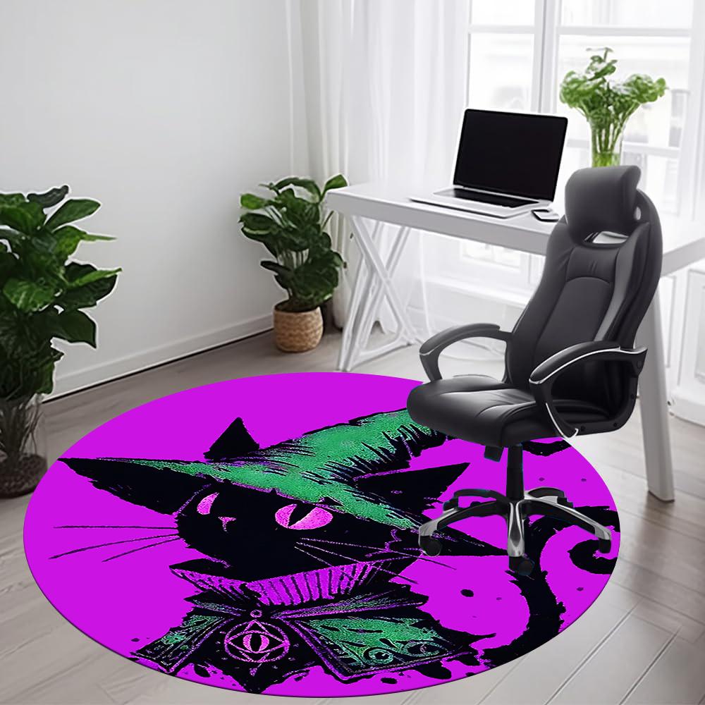 1pc Witch Cat Office Round Area Rug, Indoor Mat Suitable ForOffice, Under Office Chairs Bedroom Living Room Home Decor, Room Deco q119