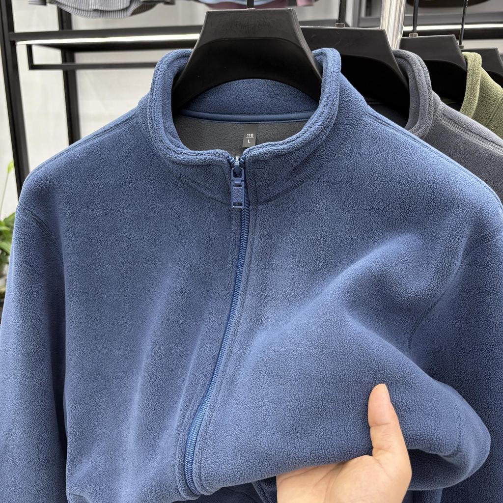 Men's Double-Sided Berber Fleece Stand Collar Jacket with Embroidery – Classic American Style