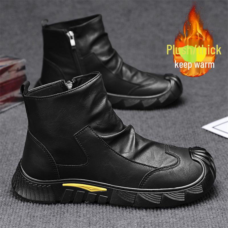 Men's High-Top Winter Martin Boots with Thickened Velvet for Warmth and Cold Protection