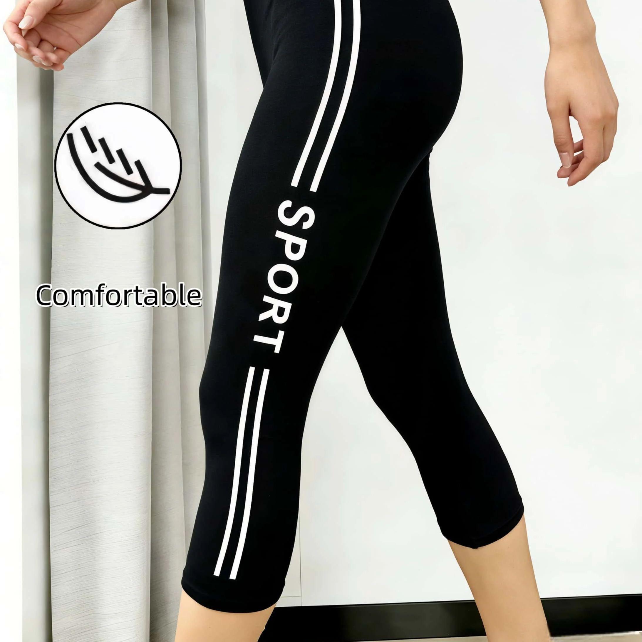 Women S High Waist Sport Letter Printed Capri Leggings Stretch Breathable Skin-Friendly Casual Trousers For Shopping Commute S