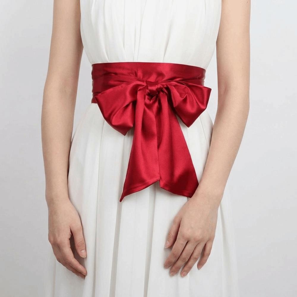 Adjustable Lace Up Waistband Bowknot Wide Waistband Vintage Satin Ribbon  Belt  Women