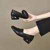 Round Head Single Shoes Women's Autumn Two Kinds of Height Ruffle Edge Shallow Mouth Women's Shoes Four Seasons Shoes Cowhide Thick Heel Work Shoes