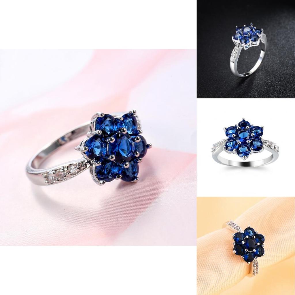 Elegant Blue Flower Shaped Ring For Women With Silver Topaz Detailing In Fashionable Style