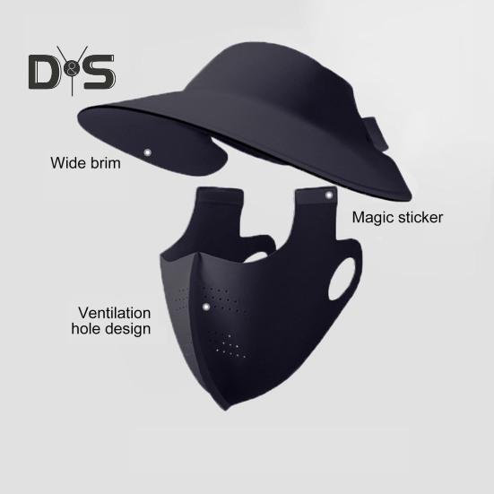 Sunscreen Face Guard Ice Silk Breathable Holes Sun Protection Hat Wide Brim Design Fastener Tape Face Guard