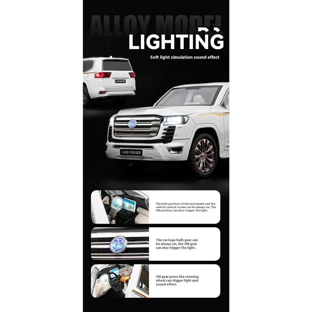 Model auta Toyota Land Cruiser z hliníkové slitiny v měřítku 1/18, Dětská hračka s autentickými zvuky a světly, Prémiový sběratelský kousek pro automobilové nadšence