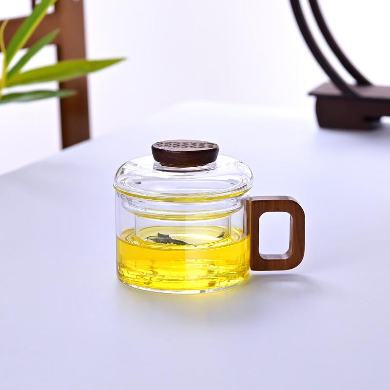 ZISIZ Glass Tea Cup with Infuser & Wooden Handle (Set of 2)