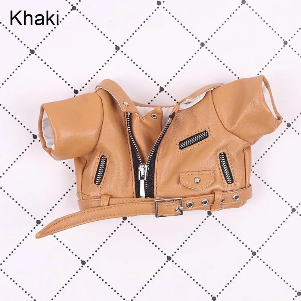 

Fashion Outfits For 20cm Doll Handmade Jacket Doll Clothes Winter Top Coats PU Leather Tops хаки